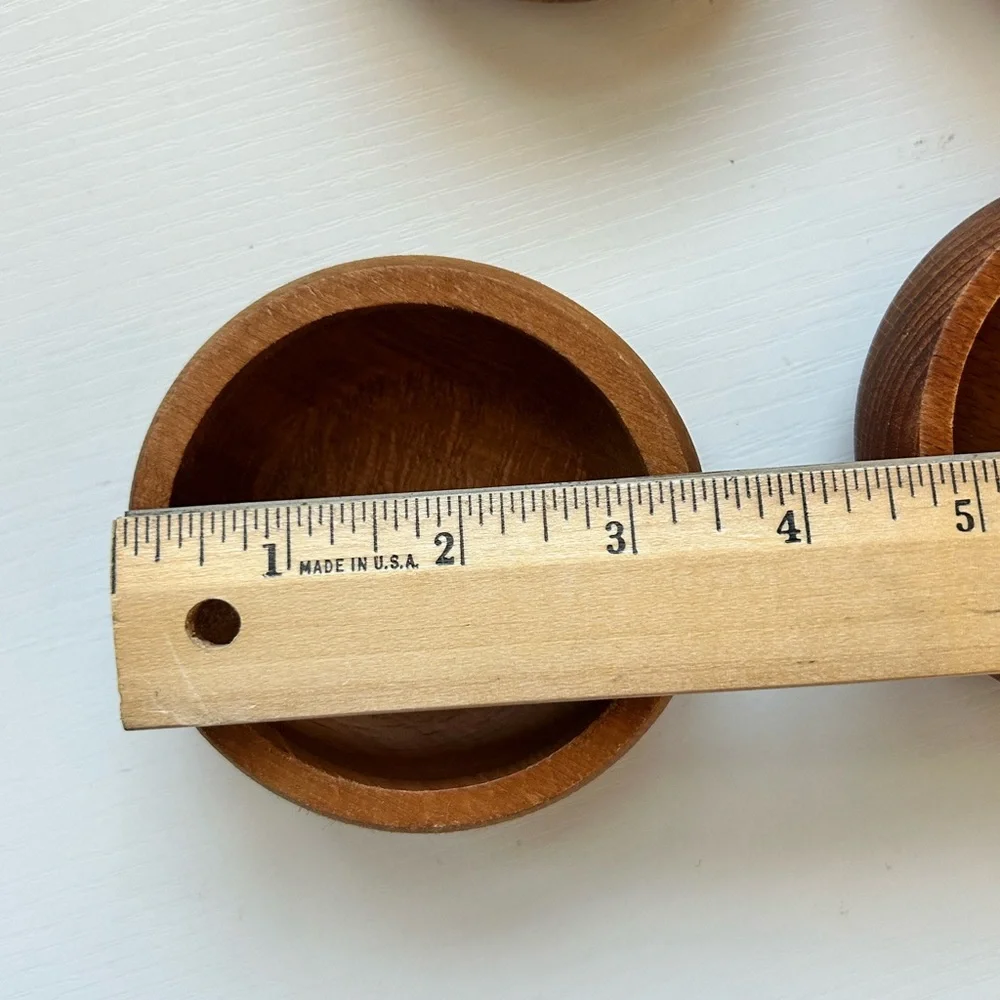 Lot Of 4 Wooden‎ Carved Pinch Salt Bowls MCM Boho Natural